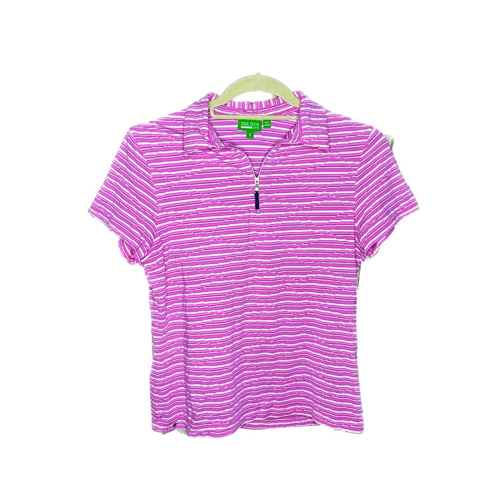 Quarter Zip Polo Stripe Golf Shirt Athletic Top Tail Tech